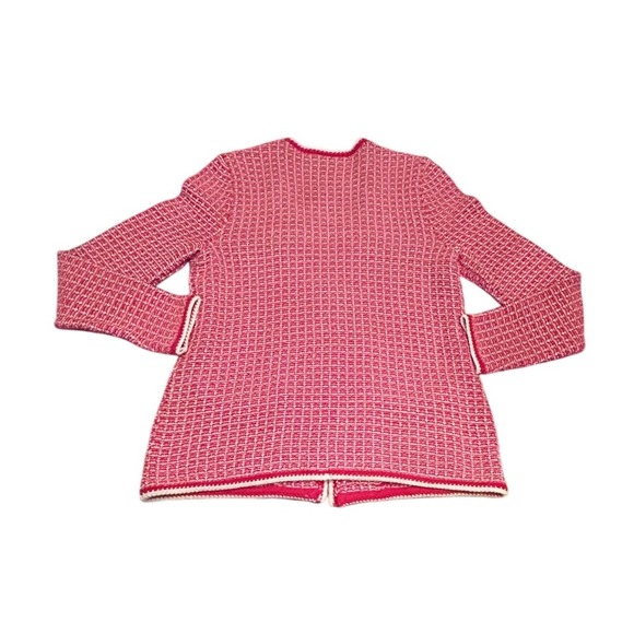 Talbots Tipped Tweed Sweater Jacket Medium Knit Blazer Red‎ White Pockets Medium - Picture 4 of 7